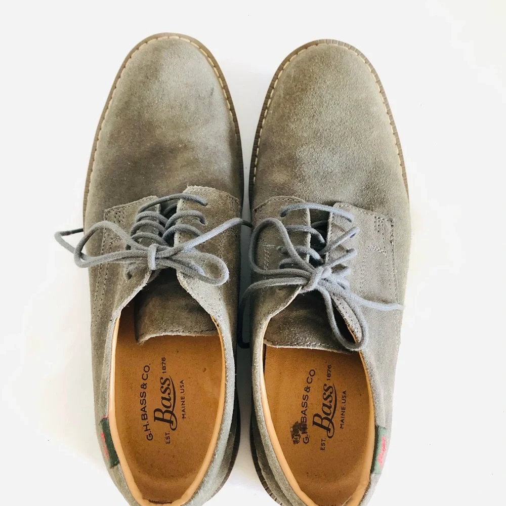 G.H. Bass & Co. Pasadena Grey Suede Derby Shoes Leather Upper Mens Size 7.5M